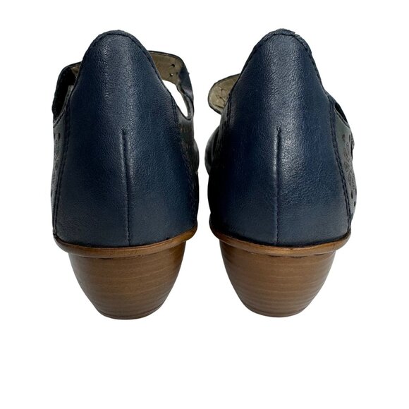 Rieker Antistress LaserCut Blue Leather Comfort Mary Jane Heels Velcro Strap Sz9 - Picture 7 of 11